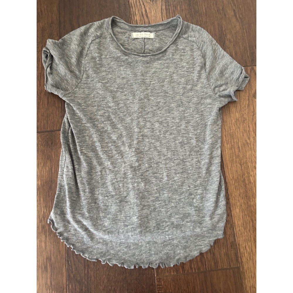 We The Free Free People Grey Short Sleeve Lettuce Edge Hem T-Shirt Large